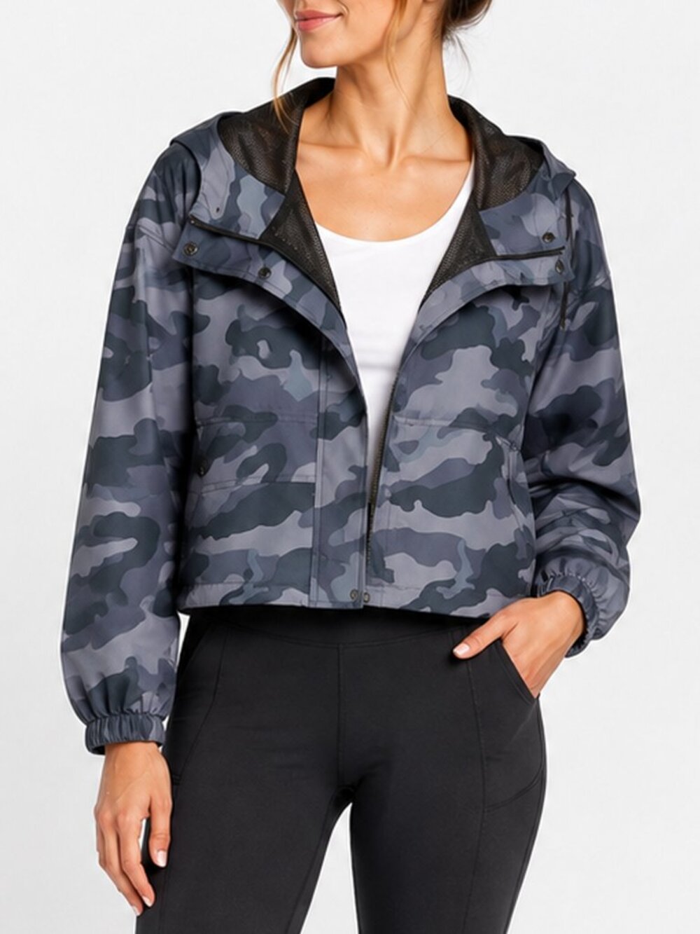 Old Navy Active XL Gray Camo Hooded Lightweight Windbreaker Jacket